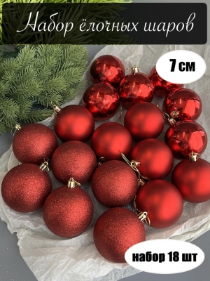 Набор елочных шаров 7 см (уп.18шт) красный