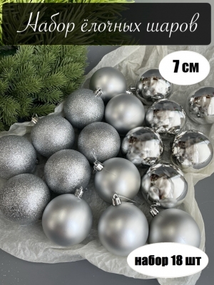 Набор елочных шаров 7 см (уп.18шт) серебряный