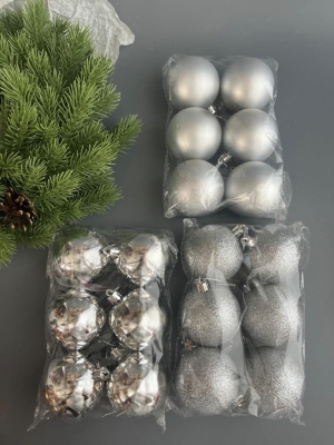 Набор елочных шаров 7 см (уп.18шт) серебряный