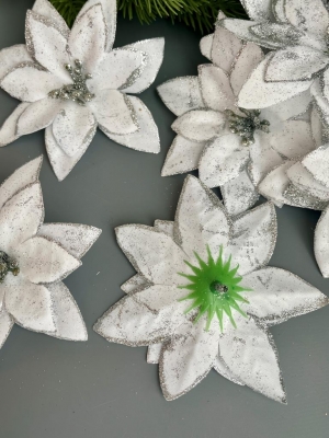 Голова пуансеттии для ветки, венка (белый), 11 см, 10 шт