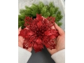 Голова пуансеттии мерцающая для ветки, венка красный, 15 см, 5 шт