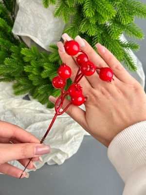 Ветка ягоды шиповник 8 ягод 20 см, красный