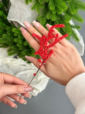 Ветка мелких ягод 20 см, красный, 10 шт