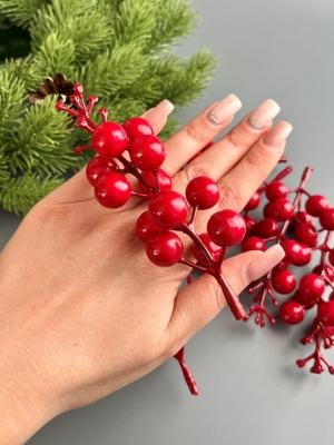 Ветка с ягодами "Колосок" 12 ягод 11 см (ягода 8 мм) красный, 10 шт