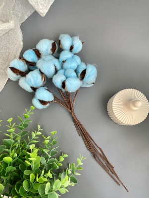 Веточка "Хлопок" 30 см, нежно-голубой, 10 шт