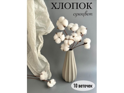 Веточка "Хлопок" 30 см, белый, 10 шт