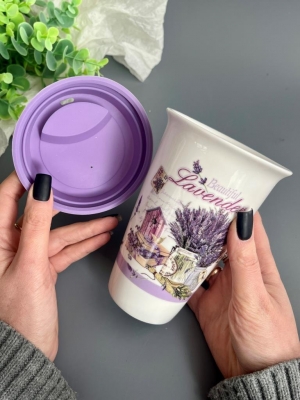 Стакан керамический с крышкой, 350 мл, подарочный набор, 1 шт