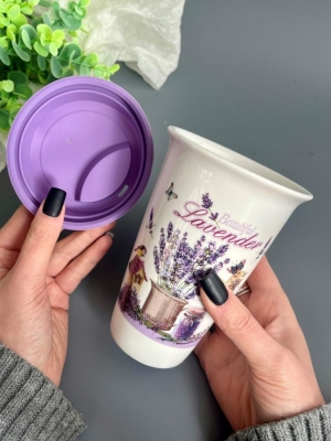 Стакан керамический с крышкой, 350 мл, подарочный набор, 1 шт