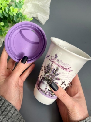 Стакан керамический с крышкой, 350 мл, подарочный набор, 1 шт