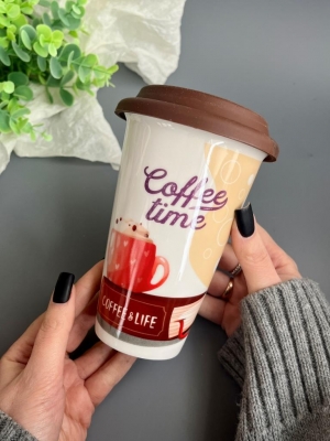 Стакан керамический с крышкой, 350 мл, подарочный набор, 1 шт