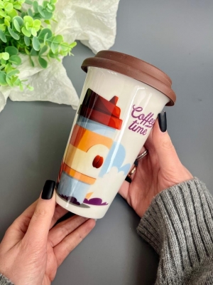 Стакан керамический с крышкой, 350 мл, подарочный набор, 1 шт