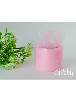 Фатин с блестками 5,5 см розовый №28, 13 м