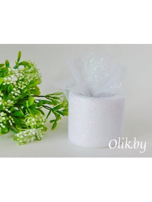 Фатин с блестками 5,5 см белый №1А, 13 м