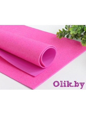 Фоамиран глиттерный А4, 2 мм Premium, ярко-розовый перламутр