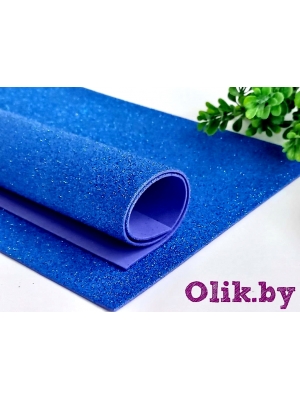 Фоамиран глиттерный А4, 2 мм Premium, синий №008