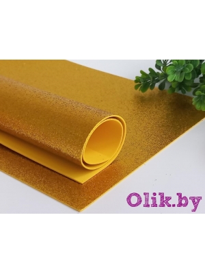 Фоамиран глиттерный А4, 2 мм Premium, золото №004