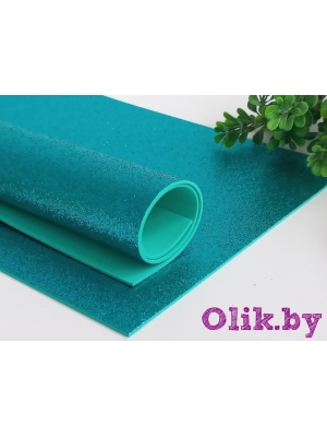 Фоамиран глиттерный А4, 2 мм Premium, голубой №18