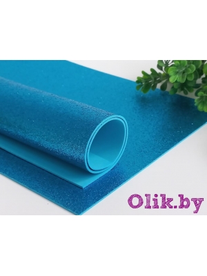 Фоамиран глиттерный А4, 2 мм Premium, голубой №19