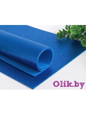 Фоамиран глиттерный А4, 2 мм Premium, синий №008