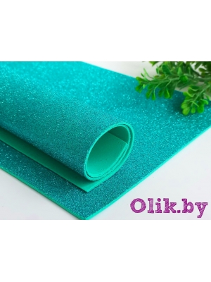 Фоамиран глиттерный А4, 2 мм Premium, аквамариновый