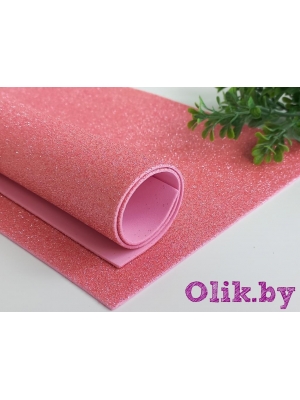 Фоамиран глиттерный А4, 2 мм Premium, розовый №005