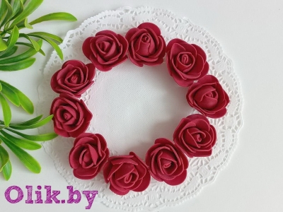Головки цветов "Роза" мелкая 35 мм (10 шт), бордовый