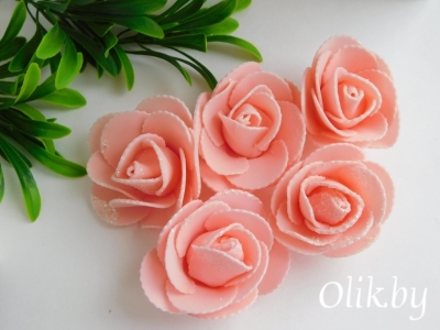 Головки цветов "Роза" с блестками 5,5 см, розовый персик, 1 шт