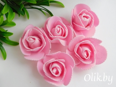 Головки цветов "Роза" с блестками 5,5 см, розовый, 1 шт