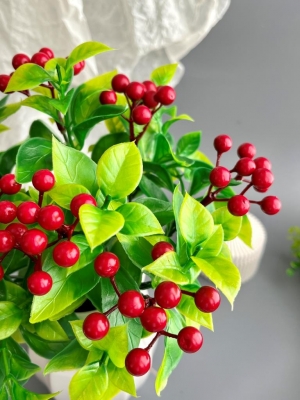 Ветка в букете с ягодами 5 голов, 28 см, красный