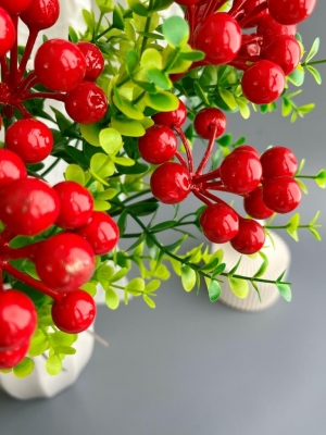 Ветка в букете 6 веток зонтик ягодный, 38 см, красный