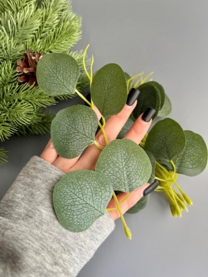 Ветка - лист эвкалипта 5-ой для венка, 17 см, зеленый, 10 шт