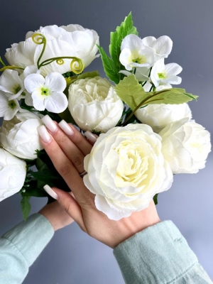 Букет пионов 9 веток (ПИКЕРИНГ), 41 см, белый