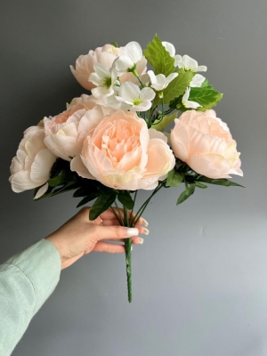 Букет пионов 9 веток (ПИКЕРИНГ), 41 см, персиковый