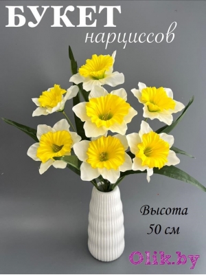 Букет нарциссов 7 голов, 50 см, белый-желтый