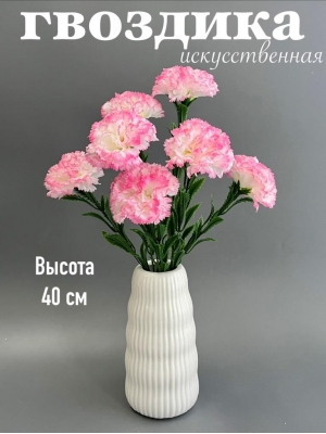 Букет гвоздики 7 веток, 40 см, бело-розовый