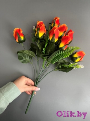 Букет роз 9 голов 45 см, желто-красный