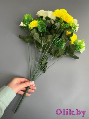 Букет гвоздики 12 веток, 49 см, белый-желтый