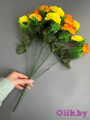 Букет гвоздики 12 веток, 49 см, желтый-оранжевый