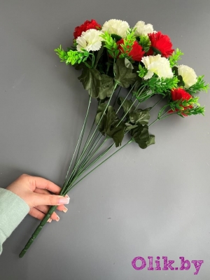Букет гвоздики 12 веток, 49 см, белый-красный
