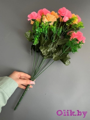 Букет гвоздики 12 веток, 49 см, персиковый-розовый