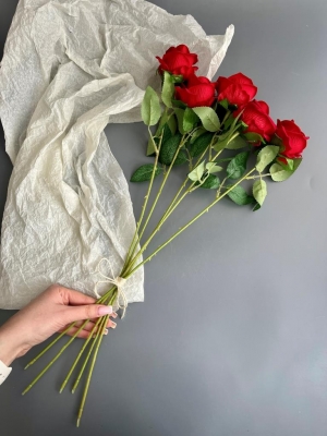 Роза искусственная букет, 51 см, красный, 5 шт