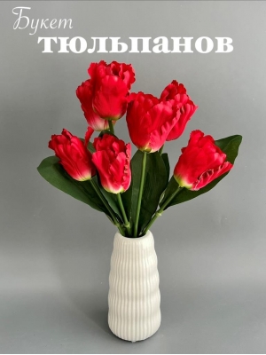 Букет тюльпанов 7 голов, 50 см, бело-красный