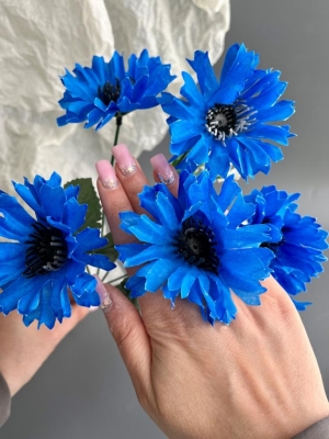 Ветка в букете василек 6 голов, 34 см, синий, 3 шт Ветка в букете василек 6 голов, 34 см, синий, 3 шт