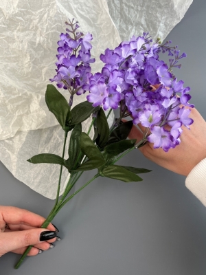 Ветка в букете сирень 5 веток, 34 см, фиолетовый комби