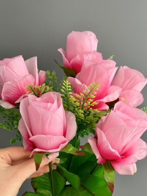 Букет бутон роз 6 голов, 50 см, розовый