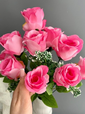 Букет бутон роз 10 голов, 52 см, розовый