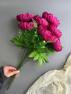 Букет пионов 7 голов, 52 см, сиреневый