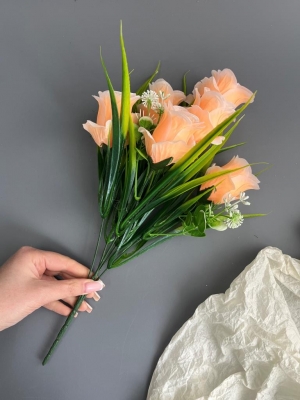 Букет из роз 6 голов, 40 см, персиковый/оранжевый, 2 букета