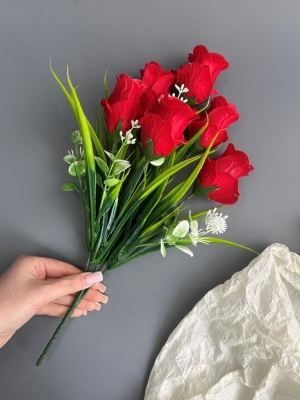 Букет из роз 6 голов, 40 см, красный/оранжевый, 2 букета