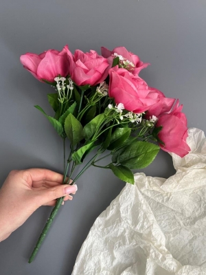 Букет бутон роз 7 голов, 34 см, розовый